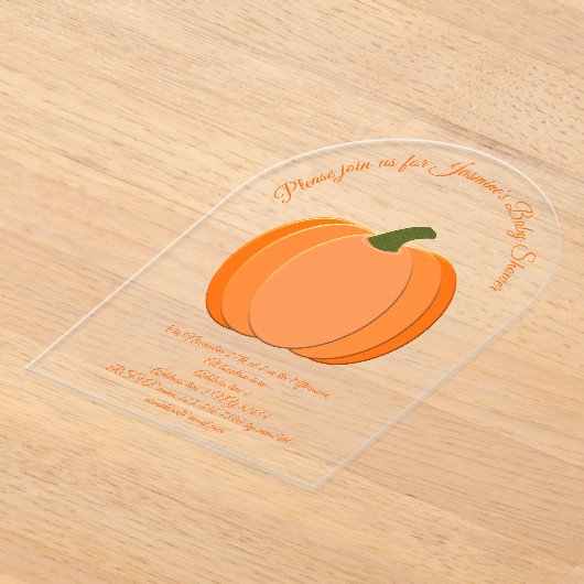 Sinaasappel Genderneutraal pompoen Baby shower Acryl Uitnodigingen (Laagn)