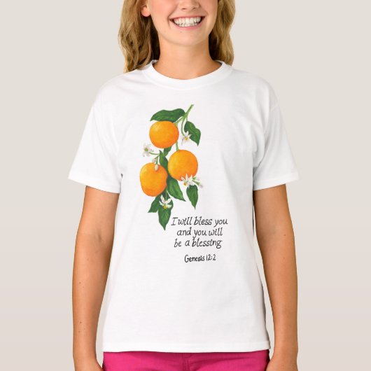 Sinaasappel Genesis 12:2 T-shirt (Voorkant)