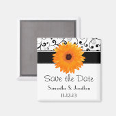 Sinaasappel Gerbera Daisy Black Scroll Save the Da Magneet (Voorkant / Achterkant)
