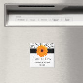 Sinaasappel Gerbera Daisy Black Scroll Save the Da Magneet (Insitu (Vaatwasser))