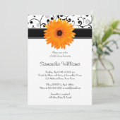Sinaasappel Gerbera Daisy Black Scroll Vrijgezelle Kaart (Staand voorkant)