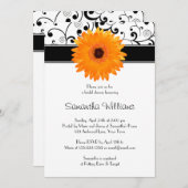 Sinaasappel Gerbera Daisy Black Scroll Vrijgezelle Kaart (Voorkant / Achterkant)