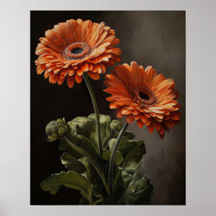 Sinaasappel Gerbera Daisy Flowers Art Print Poster