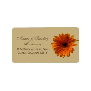 Sinaasappel Gerbera Daisy Tan Bruiloft Adresetiket Etiket