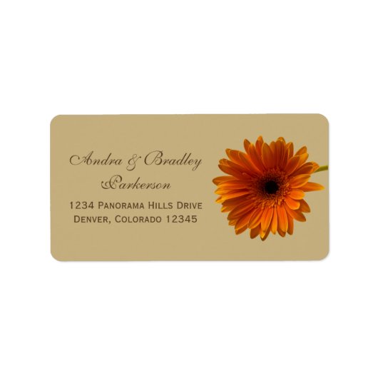 Sinaasappel Gerbera Daisy Tan Bruiloft Adresetiket Etiket (Voorkant)