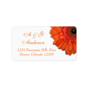 Sinaasappel Gerbera Daisy Wit Bruiloft Adresetiket Etiket