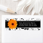 Sinaasappel Gerbera Daisy Zwart & Wit Scroll Etiket (Insitu)
