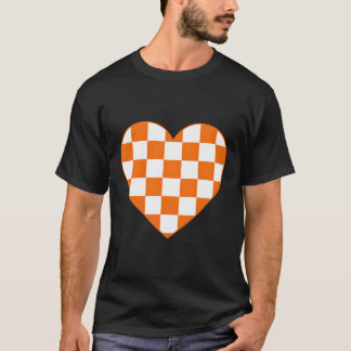 Sinaasappel geruit Plaid Liefde Hart Racing Schaak T-shirt