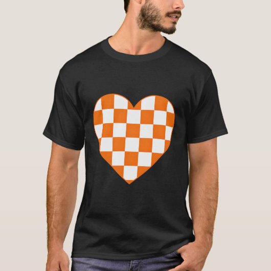 Sinaasappel geruit Plaid Liefde Hart Racing Schaak T-shirt (Voorkant)