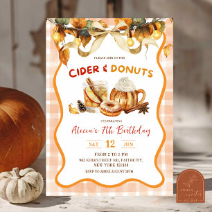 Sinaasappel geruite cider en donuts herfst verjaar kaart