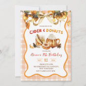 Sinaasappel geruite cider en donuts herfst verjaar kaart (Voorkant)