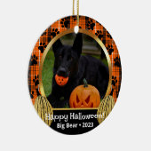 Sinaasappel geruite Herfst foto aangepaste huisdie Keramisch Ornament (Rechts)