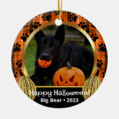 Sinaasappel geruite Herfst foto aangepaste huisdie Keramisch Ornament (Voorkant)