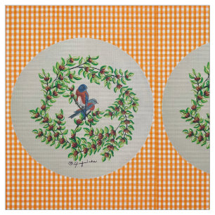 Sinaasappel geruite Westerne Bluebird Fabric Stof
