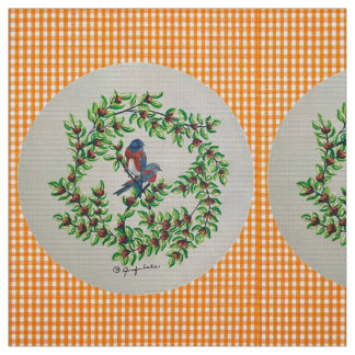 Sinaasappel geruite Westerne Bluebird Fabric Stof