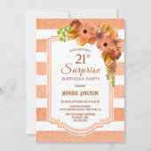 Sinaasappel gestreepte bloemen surprise 21ste verj kaart (Voorkant)