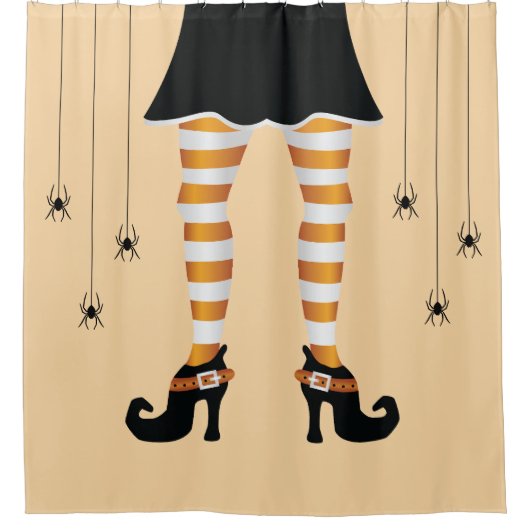 Sinaasappel gestreepte heksenpoten en spinnen Hall Douchegordijn (Voorkant)