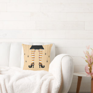 Sinaasappel gestreepte heksenpoten en spinnen Hall Kussen