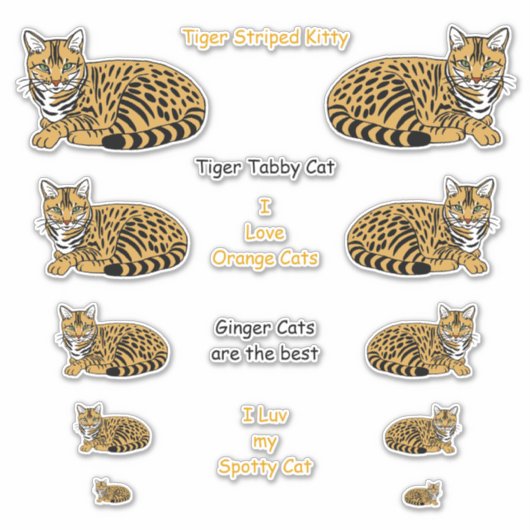 Sinaasappel Gestreepte Tabby Cats LG Sticker Set (Voorkant)