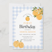 Sinaasappel Gingham Citrus 1e Verjaardag Kaart (Voorkant)