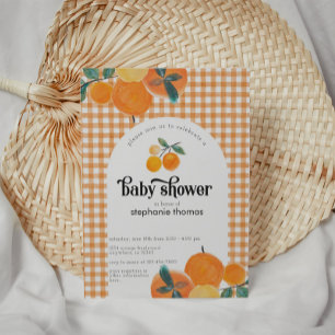 Sinaasappel Gingham Citrus Baby shower Kaart