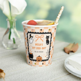 Sinaasappel Gingham Halloween Verjaardagsfeest Papieren Bekers