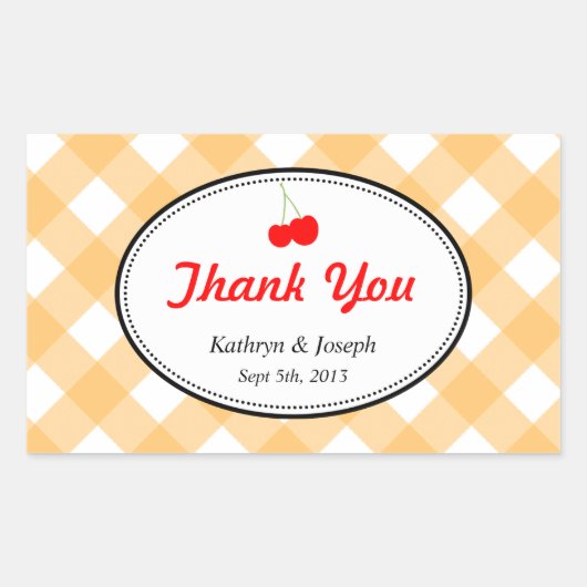 Sinaasappel gingham land picknick red cherry bruil rechthoekige sticker (Voorkant)