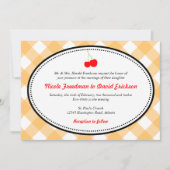 Sinaasappel gingham land rustige rode kerry bruilo kaart (Voorkant)