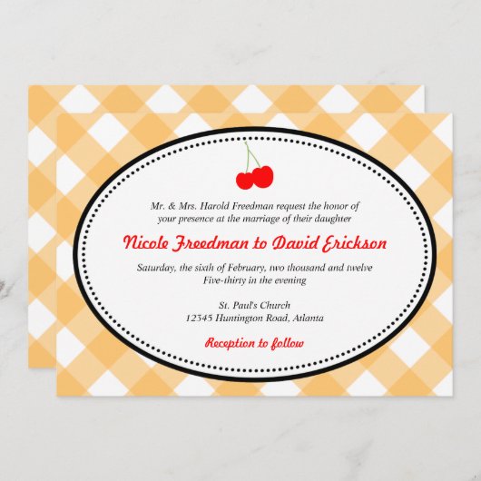 Sinaasappel gingham land rustige rode kerry bruilo kaart (Voorkant / Achterkant)