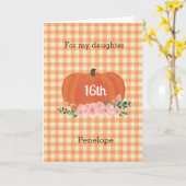 Sinaasappel Gingham Pumpkin Herfst Birthday Dochte Kaart (Gele Bloem)