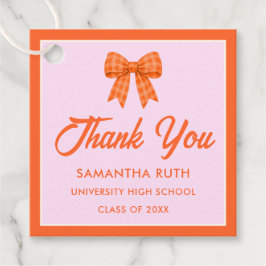 Sinaasappel Gingham Strik Afstudeerfeest Favor Tag Bedankjes Labels
