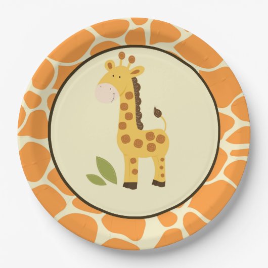 Sinaasappel Giraffe Bord / Jungle Feestservies (Voorkant)