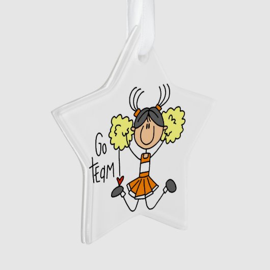 Sinaasappel Go Team Cheerleader Acryl Ornament (voorkant)