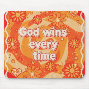 sinaasappel God wint elke keer christelijk geloof Muismat