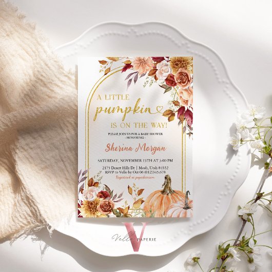 Sinaasappel Gold Little Pumpkin Baby shower Uitnod Kaart