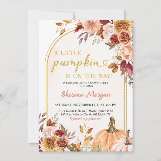 Sinaasappel Gold Little Pumpkin Baby shower Uitnod Kaart (Voorkant)