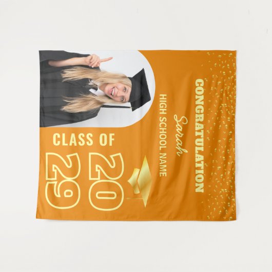 Sinaasappel & Goud Custom Afstuderen Achtergrond & Wandkleed (Voorkant (horizontaal))