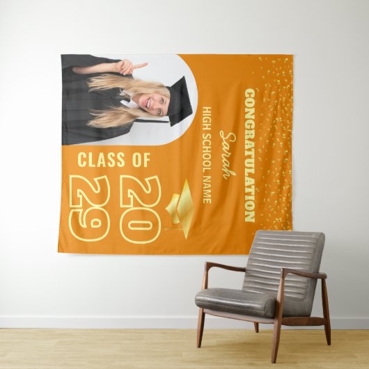 Sinaasappel & Goud Custom Afstuderen Achtergrond & Wandkleed (In Situ (horizontaal))