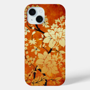 Sinaasappel, Goud en Zwart Floral Oriental Design iPhone 15 Case