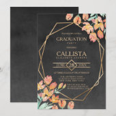 Sinaasappel Goud Zwart Bloemen Terrarium Afstudere Kaart (Voorkant / Achterkant)