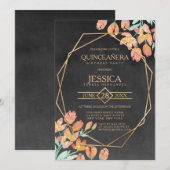 Sinaasappel Goud Zwart Bloemen Terrarium Quinceañe Kaart (Voorkant / Achterkant)