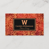 Sinaasappel gouden blad patroon monogram modern visitekaartje (Voorkant)