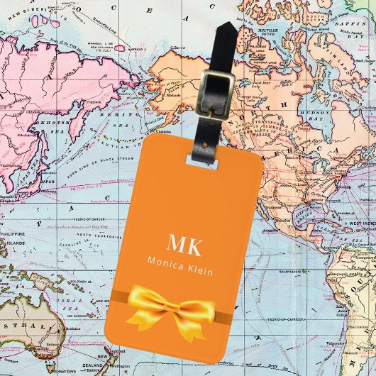 Sinaasappel gouden boog monogram initialen elegant bagagelabel
