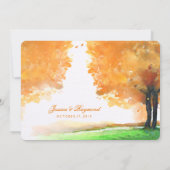 Sinaasappel & gouden herfstbomen Waterverf bruilof Kaart (Achterkant)