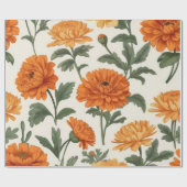 Sinaasappel gouden herfstgoudsbloemen bladpatroon cadeaupapier (Vlak)