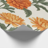 Sinaasappel gouden herfstgoudsbloemen bladpatroon cadeaupapier (Hoek)