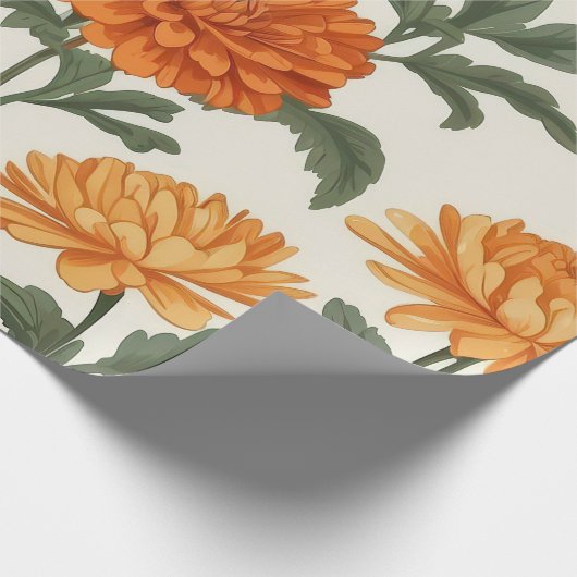 Sinaasappel gouden herfstgoudsbloemen bladpatroon cadeaupapier (Hoek)