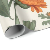 Sinaasappel gouden herfstgoudsbloemen bladpatroon cadeaupapier (Rol Hoek)