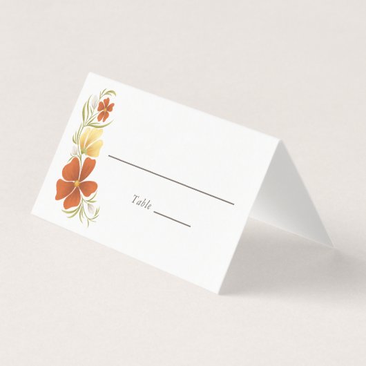 Sinaasappel & goudsbloem vet bloemig bruiloft plaa kaart (Voorkant)