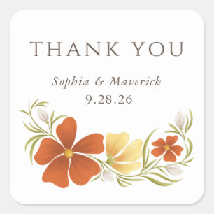 Sinaasappel & goudsbloem vet bloemig dank u Sticke Vierkante Sticker